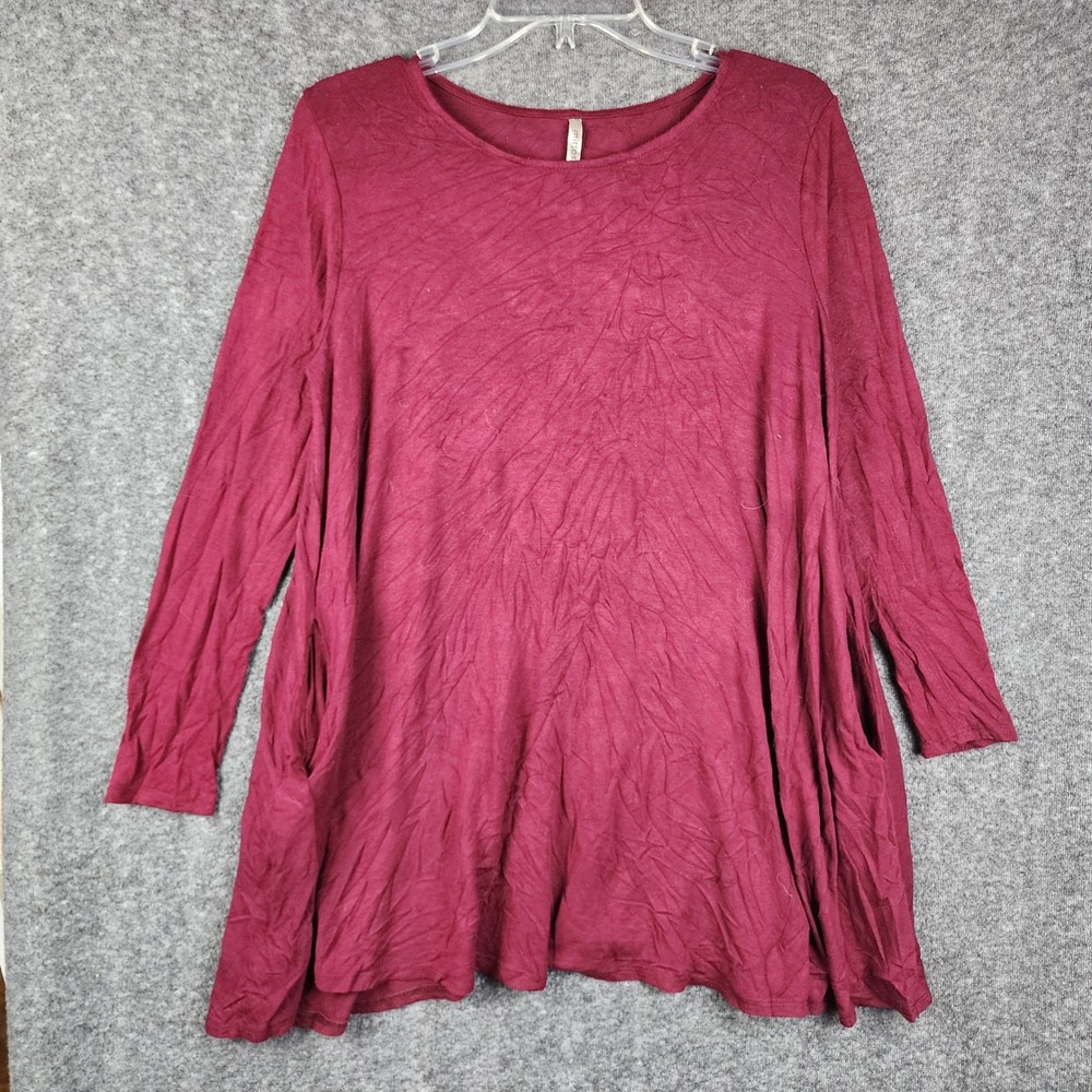Mittoshop Tunic Top Women Small Burgundy Long Sleeve Pocket Swing D8499A